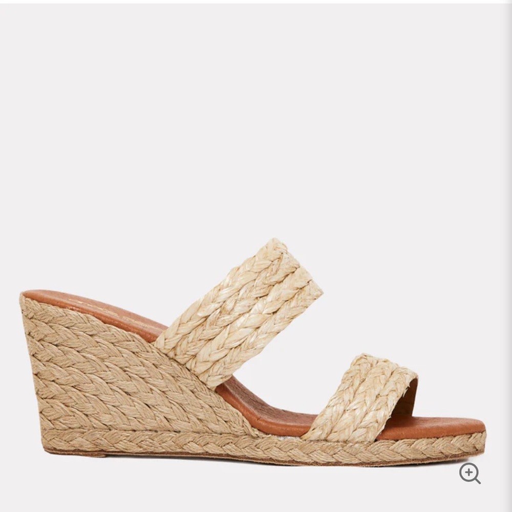 Andre Assous Tan Wedge Sandals with Raffia Straps